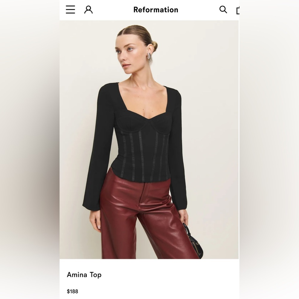 Reformation Amina Top Black long sleeve sweetheart corset NWT -12- waitlisted